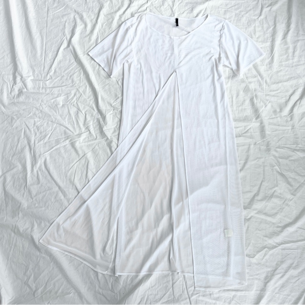 White sheer mesh overpiece with front slit